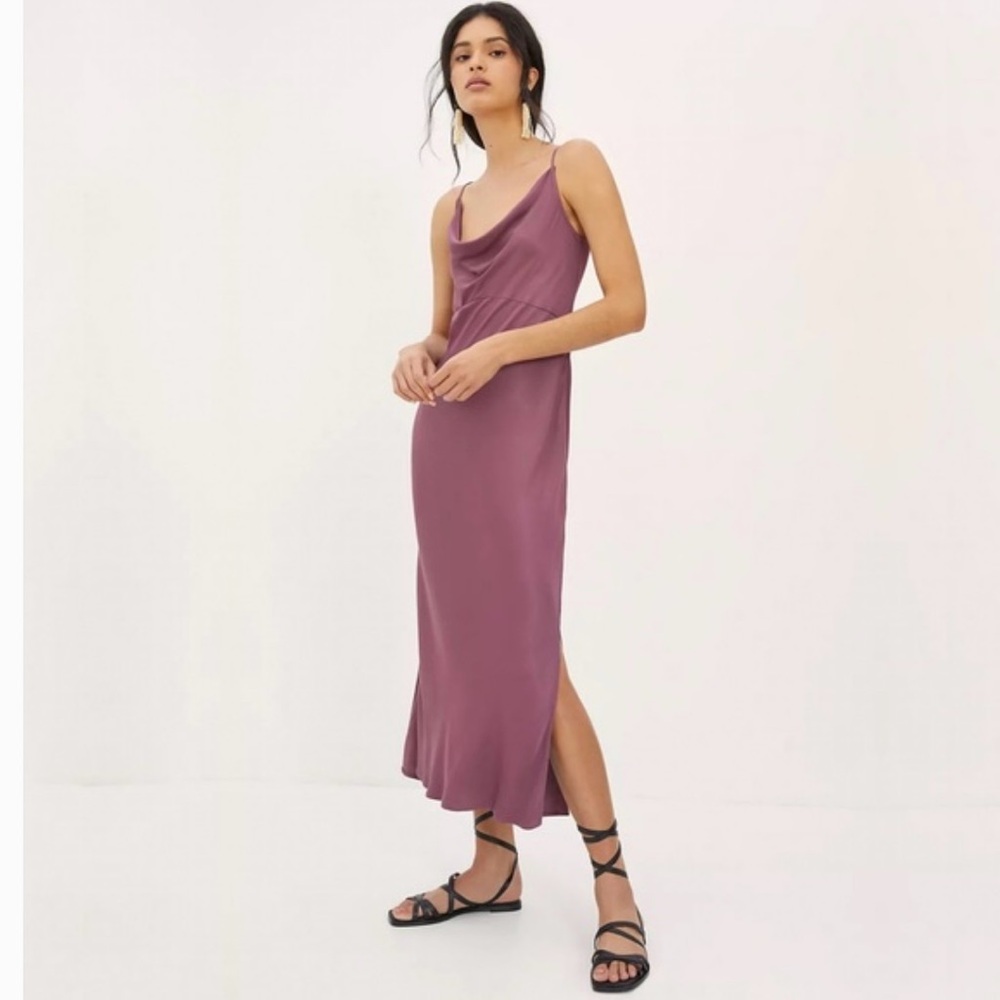 Anthropologie Elegant Mauve Slip Dress - Purple - elyse bias satin slip midi
